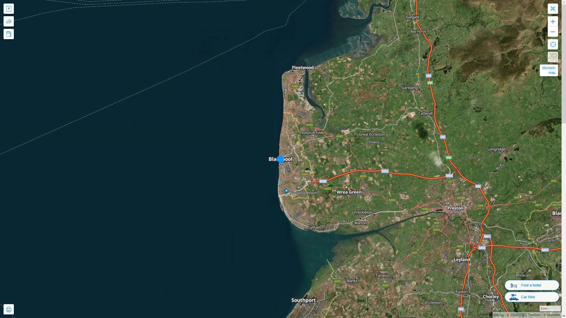 Blackpool Royaume Uni Autoroute et carte routiere avec vue satellite